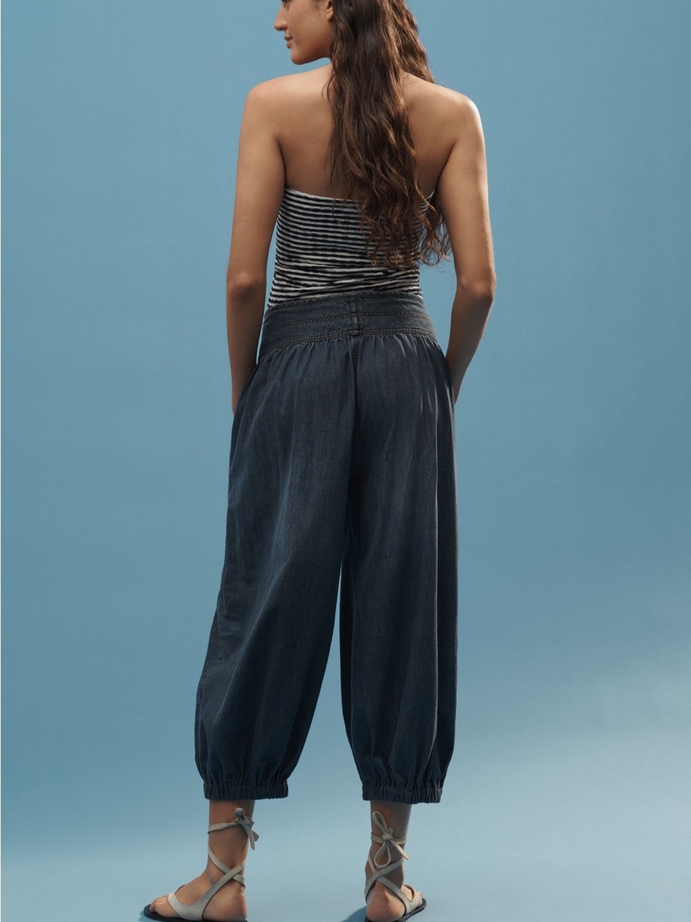 Anthro PILCRO Blue Denim Balloon Jeans Pant Jogger Tie Waist SZ Large Exc Cond - Picture 2 of 10